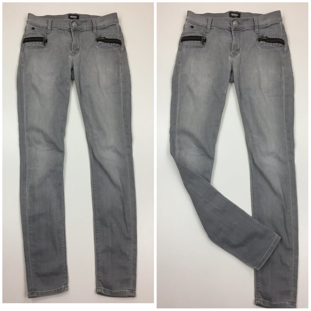 HUDSON Light Gray Deco Zip Pocket Black Trim SPARK Super Skinny Jeans